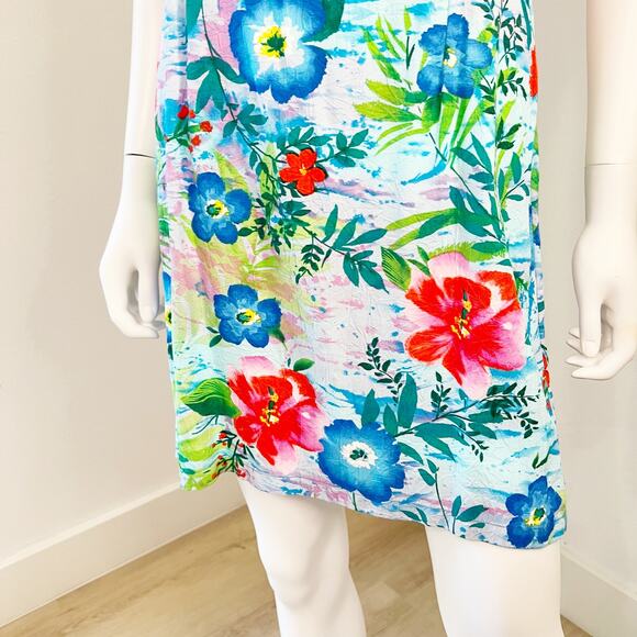 Vintage 90s Jams World Hawaiian Tropical Print Floral Summer Shift Dress, S - Picture 6 of 9